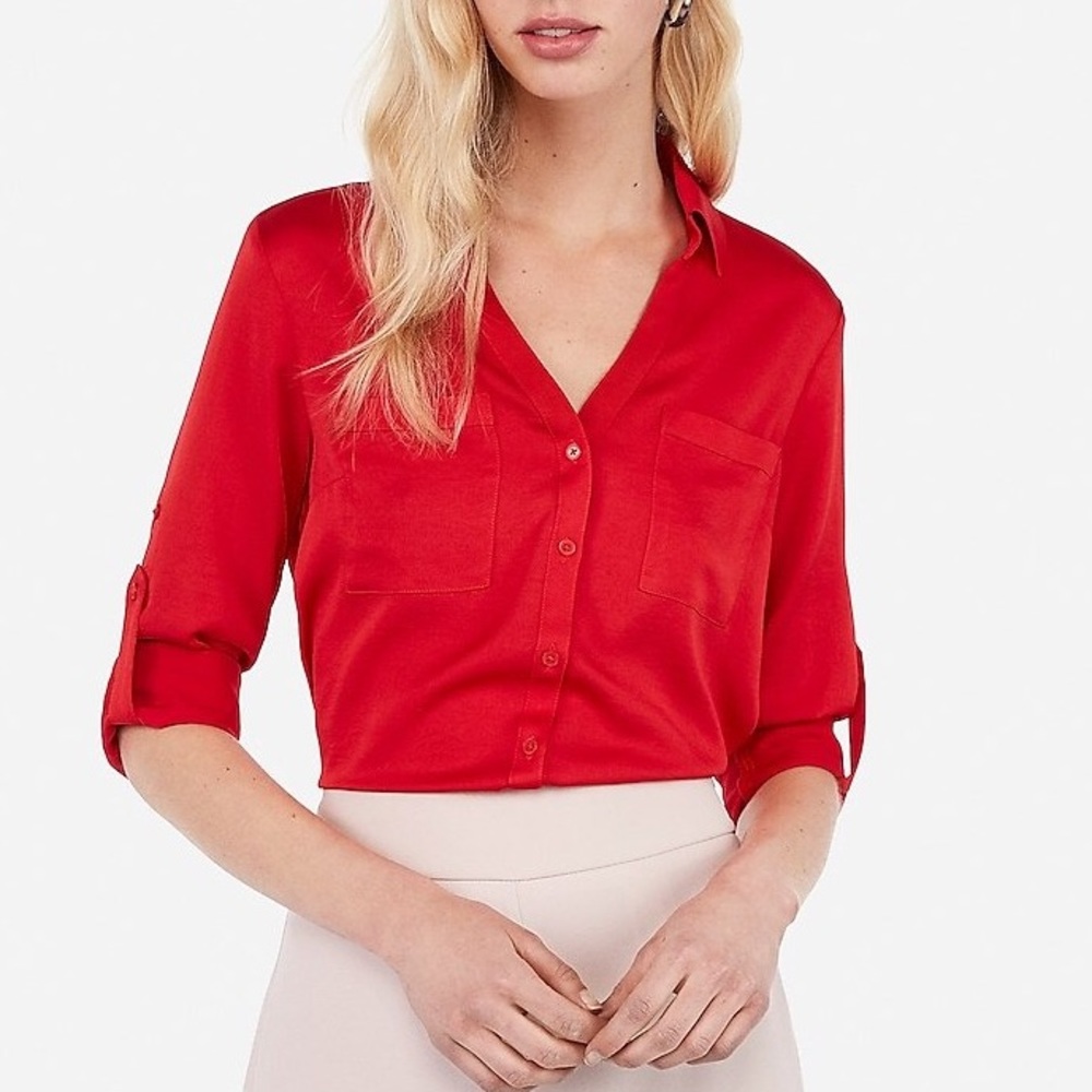 EXPRESS Portofino Shirt Slim Button Up Red Small